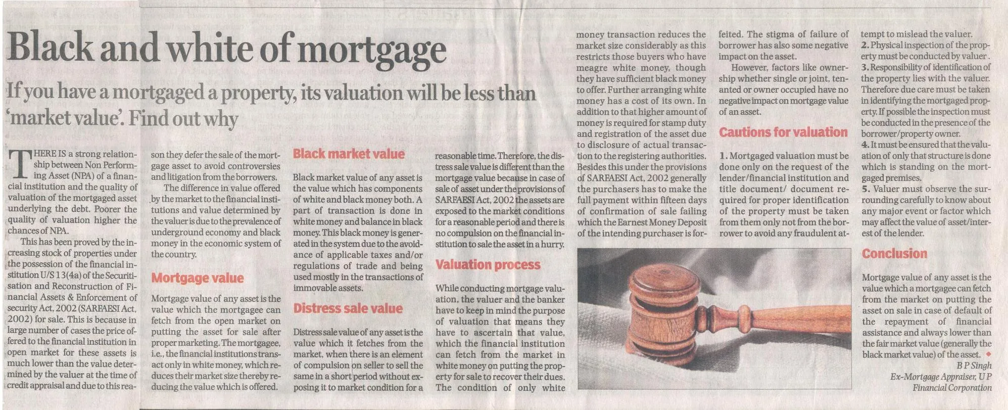 Scan of the article Black and White of Mortgage, by B P Singh, Ex-Mortgage Appraiser, UP Financial Corporation, The Indian Express, Delhi edition, 5 July 2008